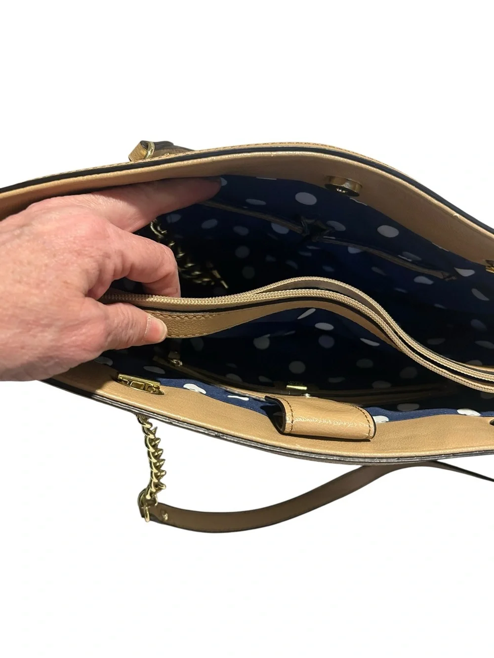 Anne Klein Floral Navy Blue and Pale Pink Tote with Tan Trim